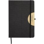 Laura A5 hard cover notebook and ballpoint pen gift set (black ink) – Solid black with logo
