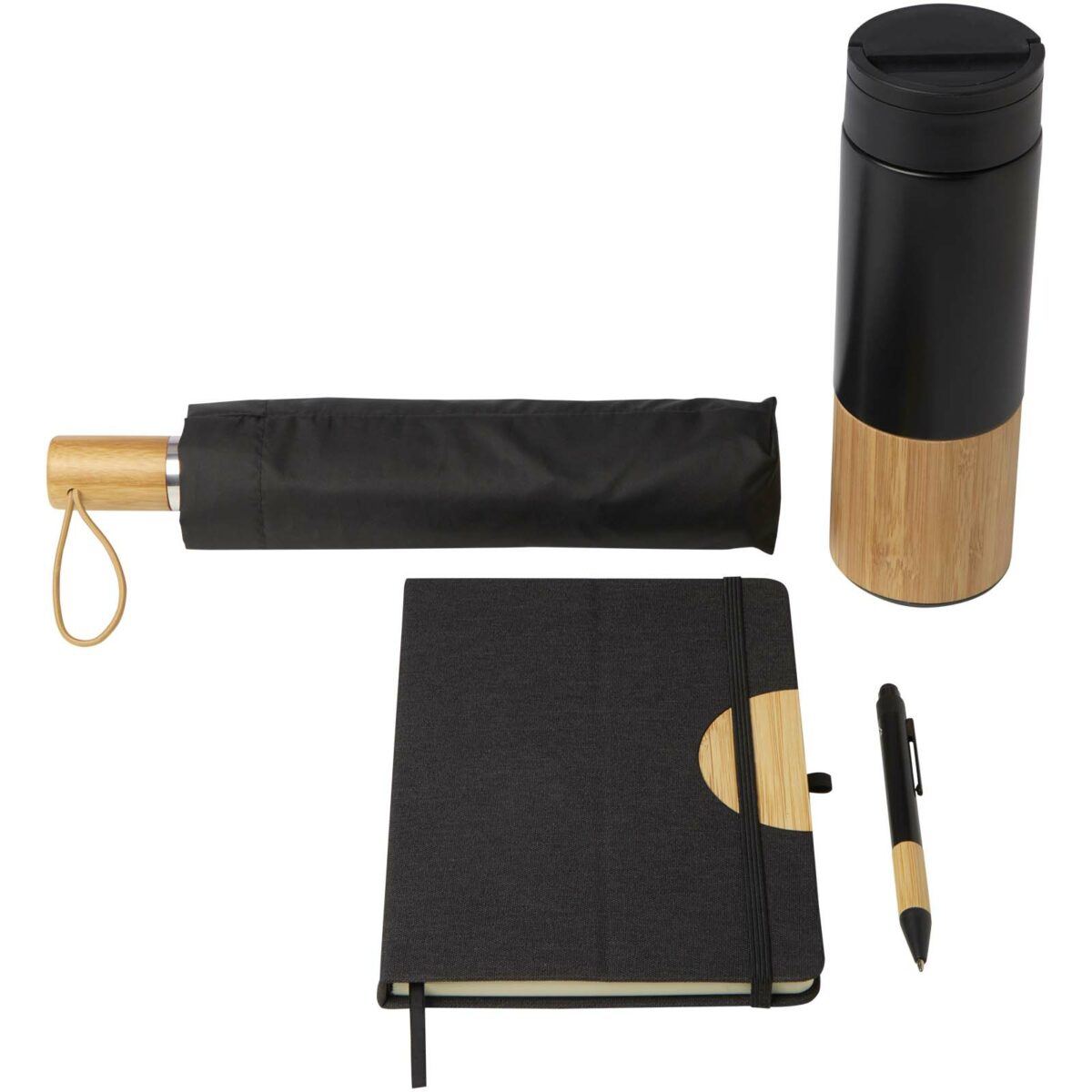 Carmen A5 hard cover notebook and ballpoint pen gift set (black ink) – Solid black extra view