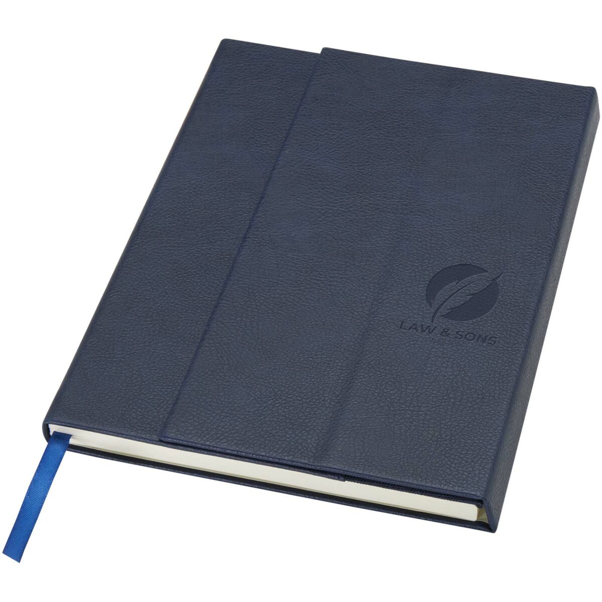 Alejandra A5 recycled plastic hard cover notebook – Ocean blue with logo