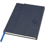 Alejandra A5 recycled plastic hard cover notebook – Ocean blue with logo