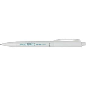 Martha recycled plastic ballpoint pen (blue ink) – White with logo