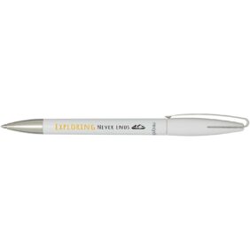Ana recycled plastic ballpoint pen (blue ink) – White with logo