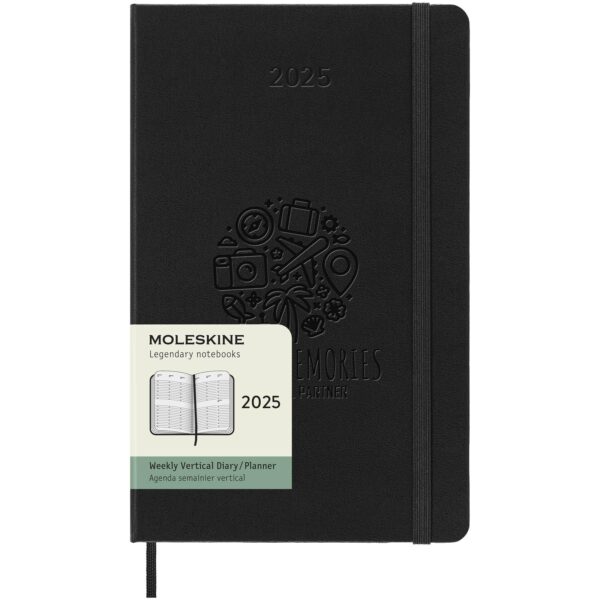Moleskine hard cover 12 month L weekly planner vertical – Solid black with logo