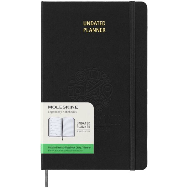 Moleskine hard cover undated L weekly planner – Solid black with logo