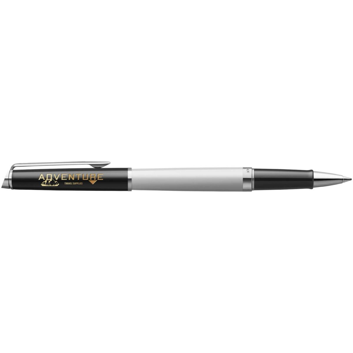 Hemisphere colour blocking rollerball pen with palladium trim (black ink) – White with logo