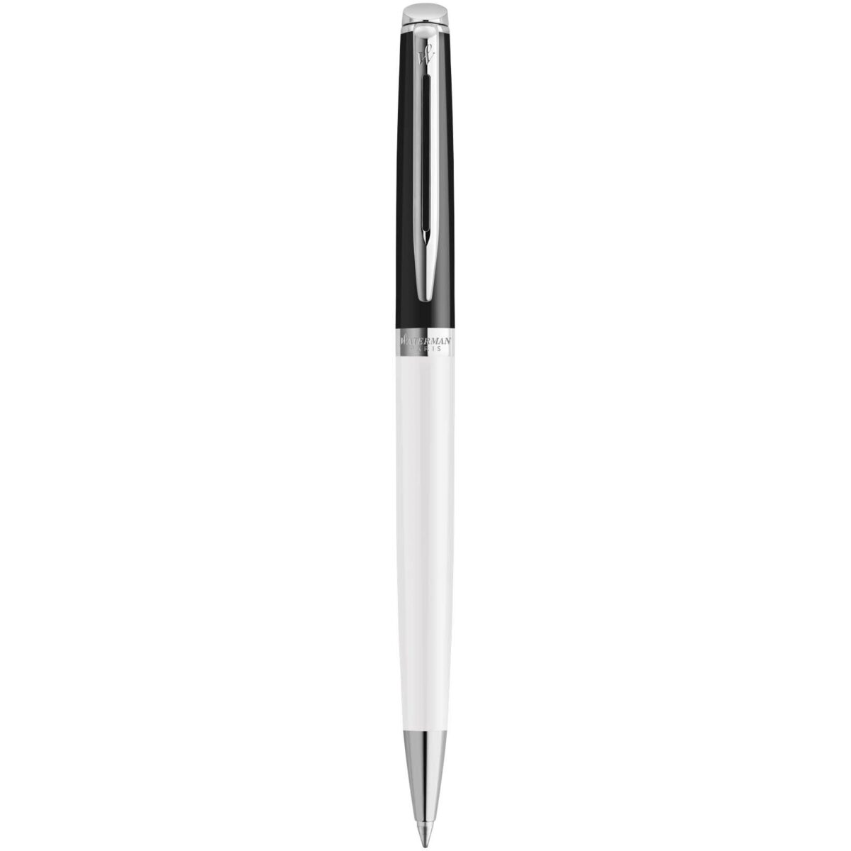 Hemisphere colour blocking ballpoint pen with palladium trim (blue ink) – White front view