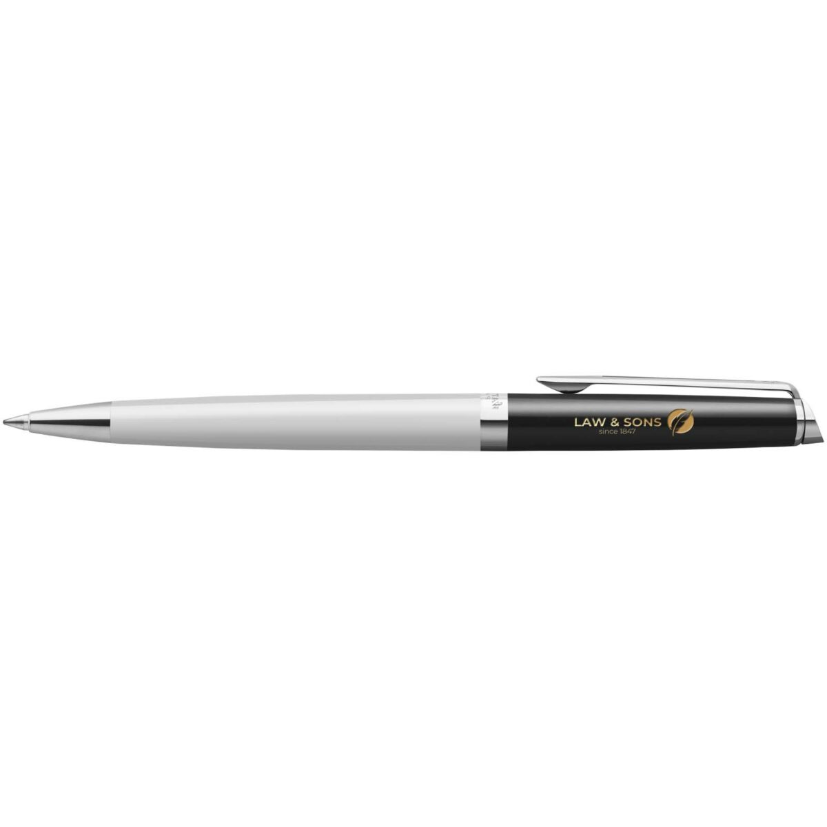 Hemisphere colour blocking ballpoint pen with palladium trim (blue ink) – White with logo