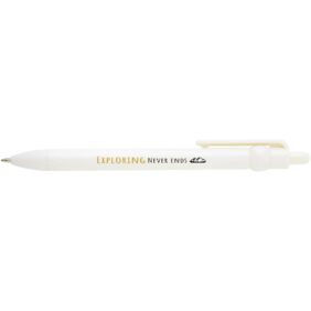 Fidget recycled plastic ballpoint pen (black ink) – White with logo