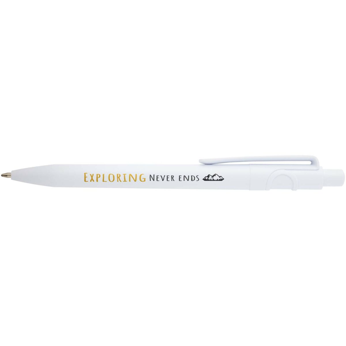 Unica recycled plastic ballpoint pen (black ink) – White with logo