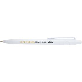 Unica recycled plastic ballpoint pen (black ink) – White with logo