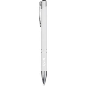 Moneta recycled aluminium ballpoint pen (blue ink) – White with logo