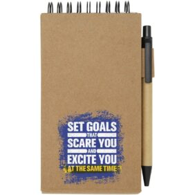 Flipper sticky notepad with ballpoint pen (black ink) – Natural with logo