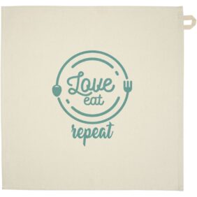 Alora 200 g/m² recycled cotton kitchen towel – Oatmeal with logo