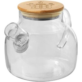 Zen tea pot with strainer and bamboo lid – Transparent with logo