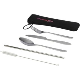 Sheen 5-piece stainless steel cutlery set – Silver with logo