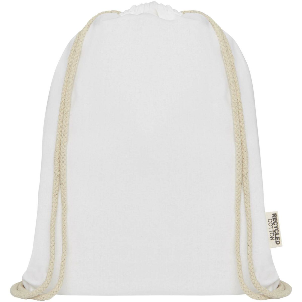 Oregon 140 g/m² GRS recycled cotton drawstring bag – White front view