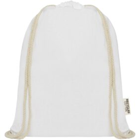 Oregon 140 g/m² GRS recycled cotton drawstring bag – White front view
