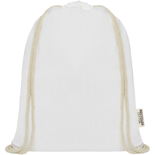 Oregon 140 g/m² GRS recycled cotton drawstring bag – White front view