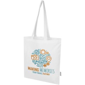 Madras Blend 140 g/m² GRS recycled cotton tote bag 7L – White with logo