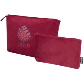 Swift GRS recycled velvet toiletry bag set – Burgundy with logo