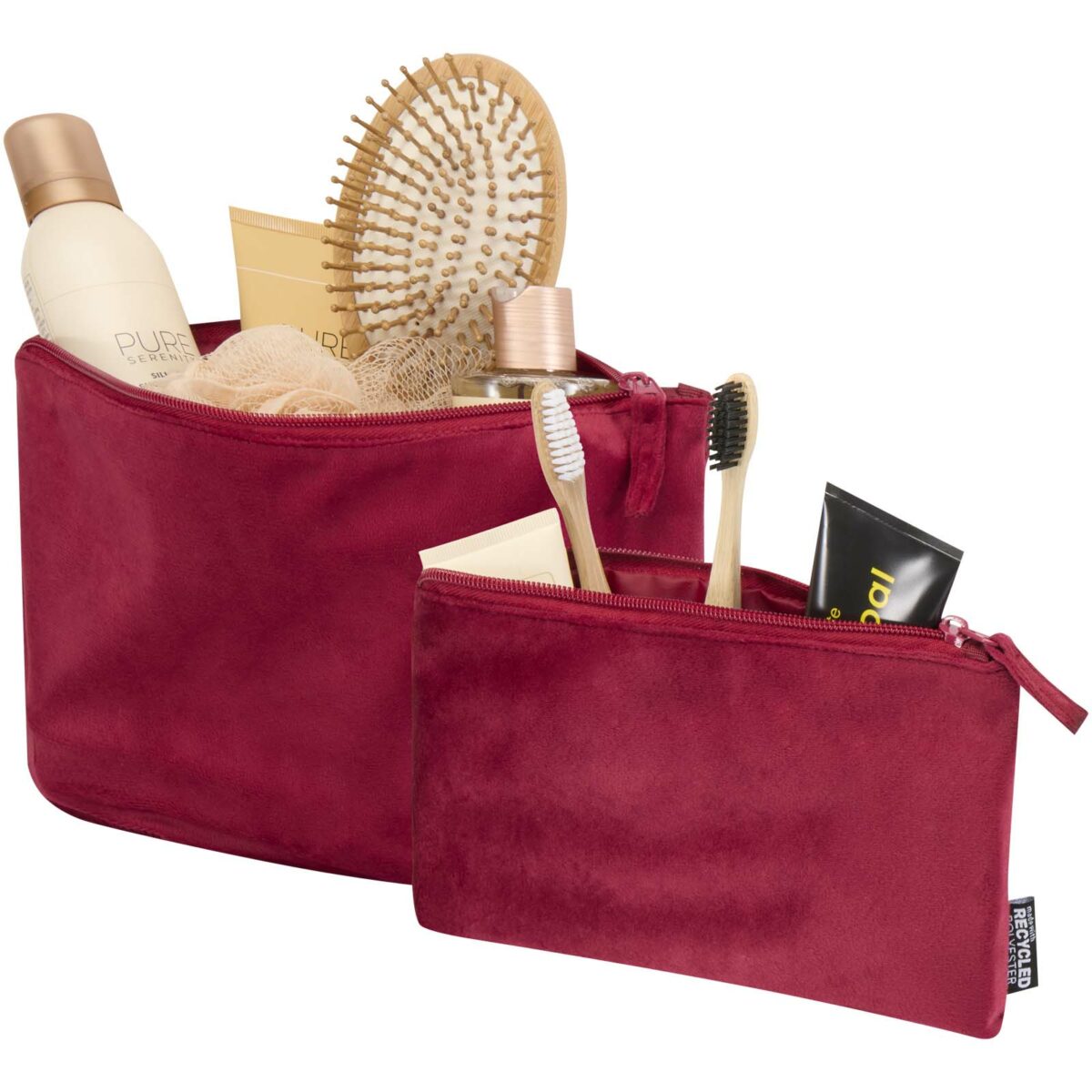 Swift GRS recycled velvet toiletry bag set – Burgundy extra view