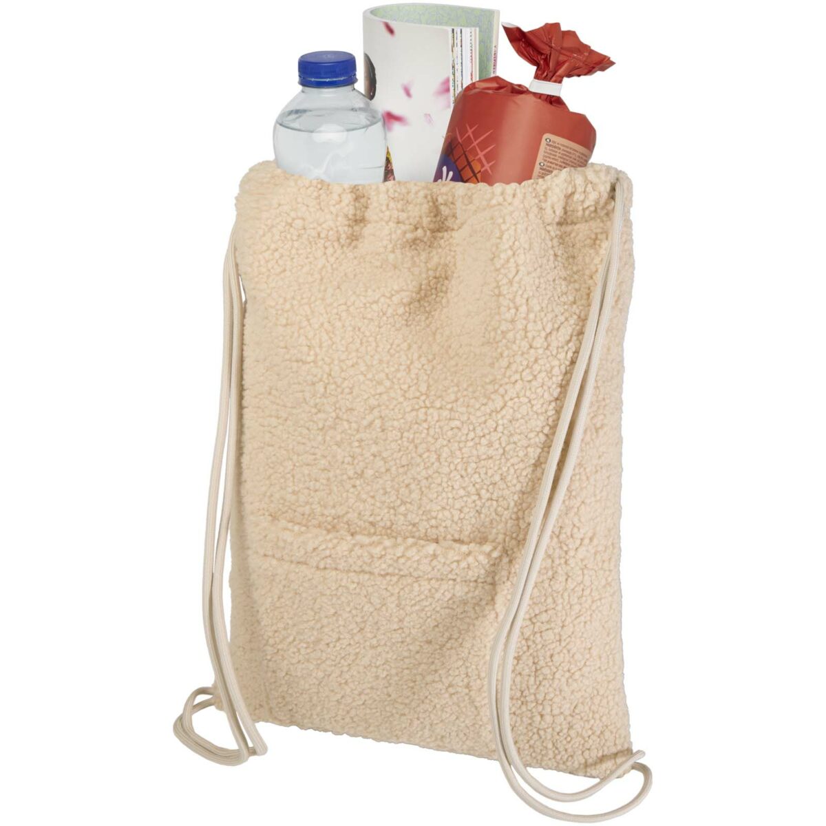 Bear GRS recycled sherpa drawstring backpack 9L – Natural extra view