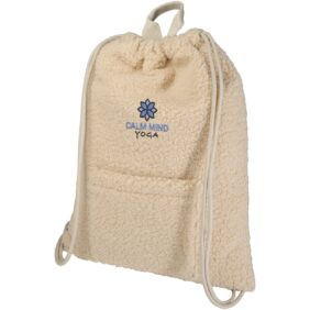 Bear GRS recycled sherpa drawstring backpack 9L – Natural with logo