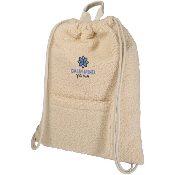 Bear GRS recycled sherpa drawstring backpack 9L – Natural with logo