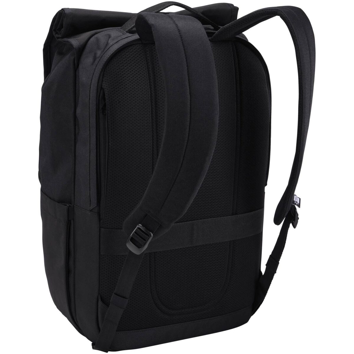 Case Logic Variate 17" recycled expandable roll-top laptop backpack – Solid black back view