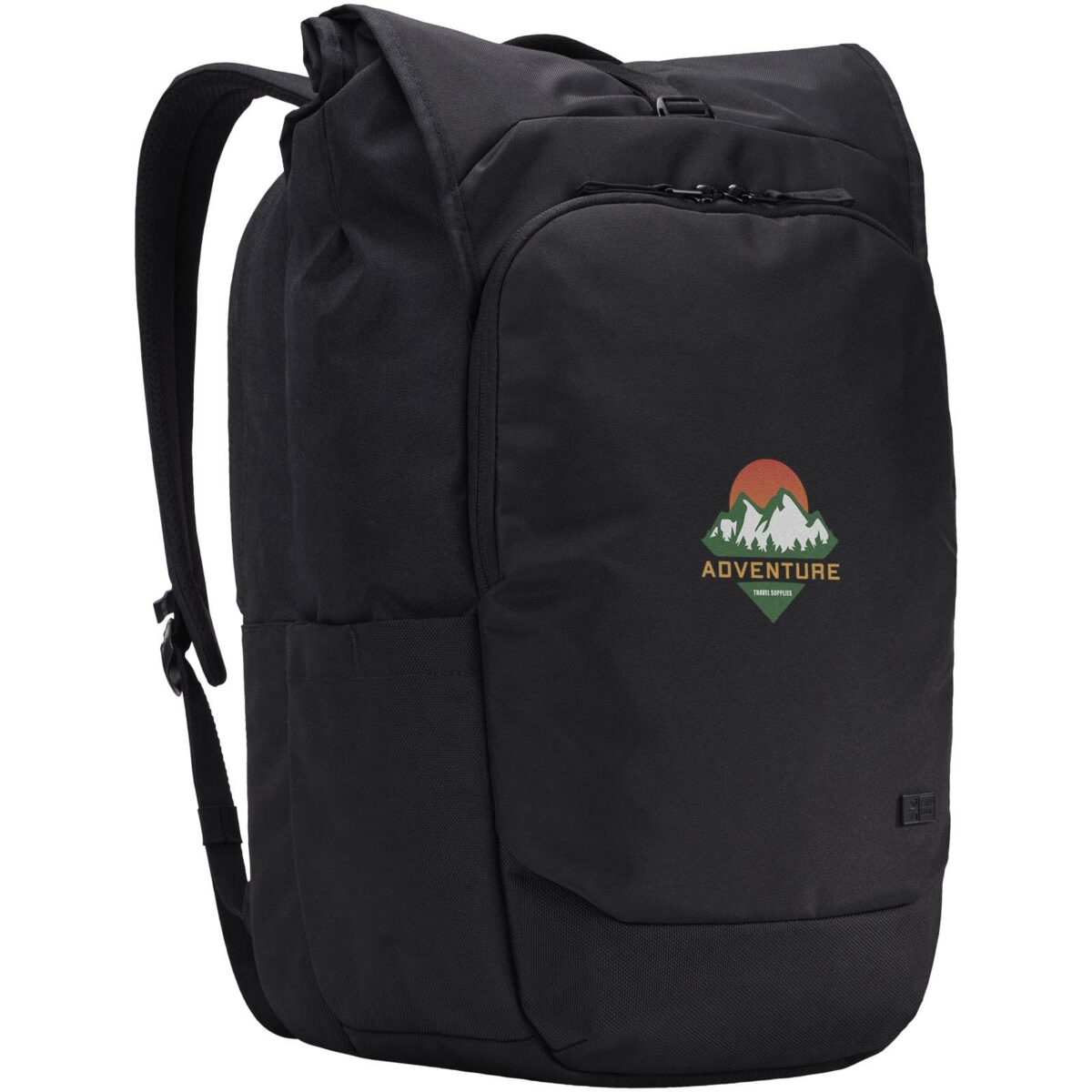 Case Logic Variate 17" recycled expandable roll-top laptop backpack – Solid black with logo