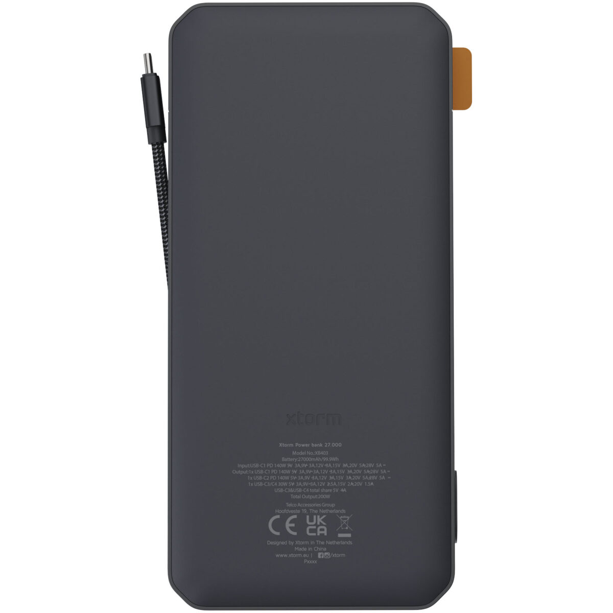 Xtorm XB403 Titan Ultra 27.000 mAh 200W laptop power bank – Solid black back view