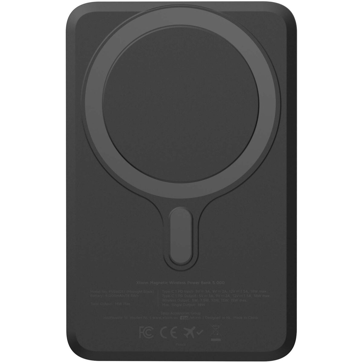Xtorm FS5W051 5.000 mAh magnetic wireless power bank – Solid black back view