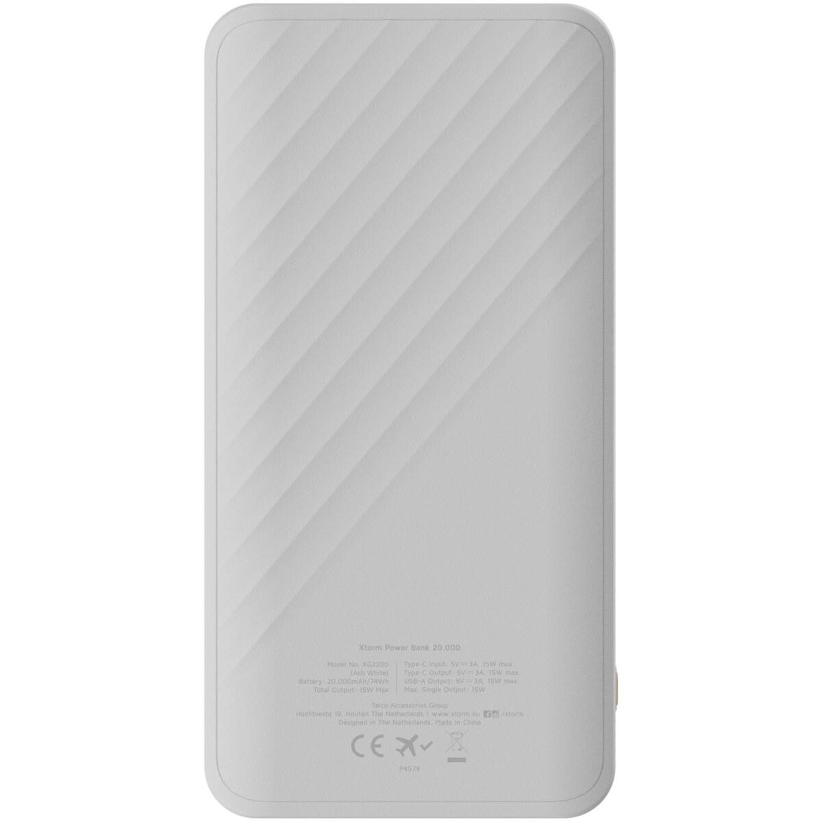 Xtorm XG220 Go2 15W 20.000 mAh fast charge power bank – White back view