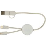 Chechia 5-in-1 recycled plastic 30 cm data sync and 27W fast charge cable with bamboo details – White back view