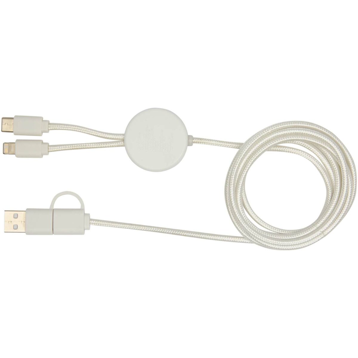 Chechia 5-in-1 recycled plastic 150 cm data sync and 27W fast charge cable with bamboo details – White back view