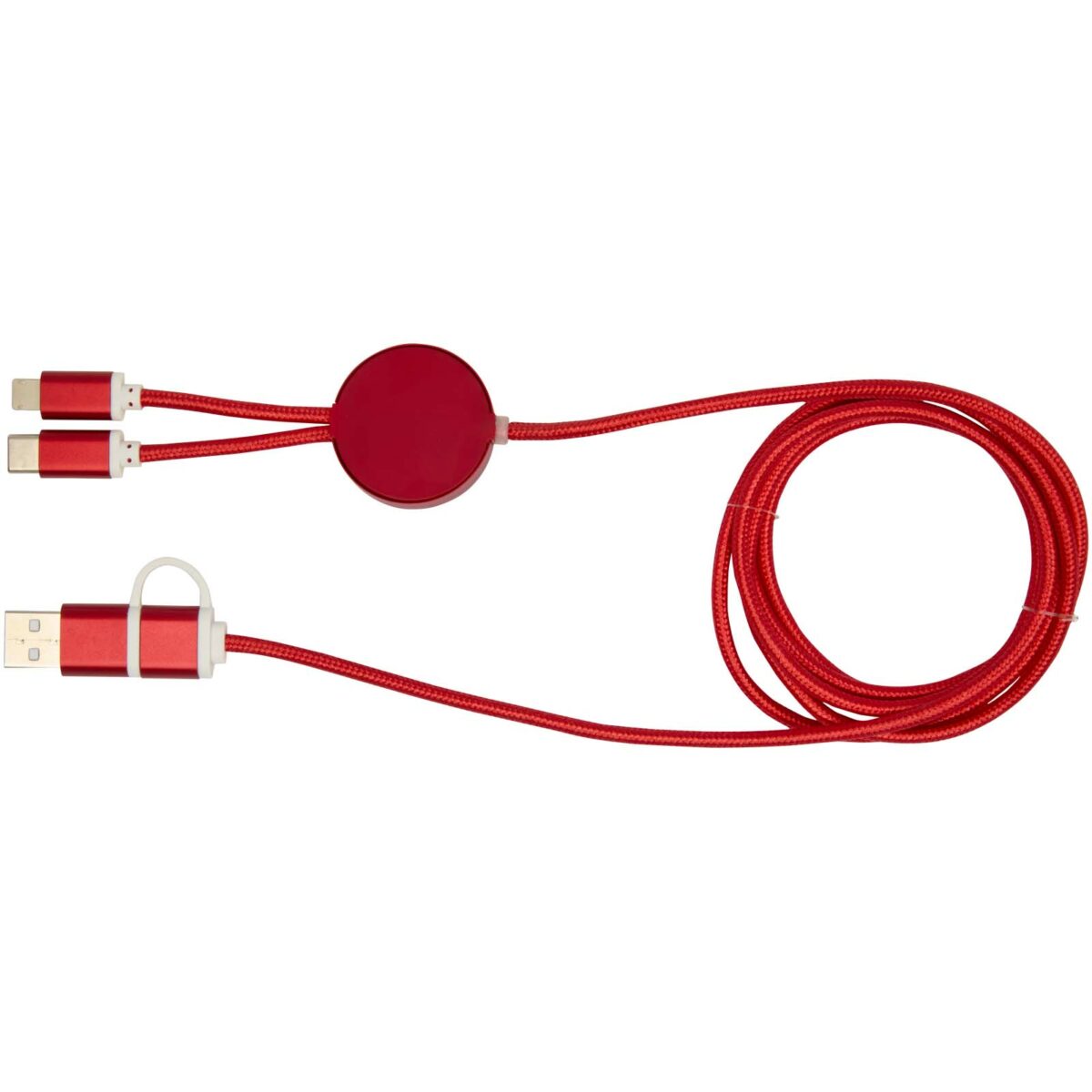 Alasia 5-in-1 recycled aluminium and plastic 150 cm data sync and 27W fast charge cable – Red back view