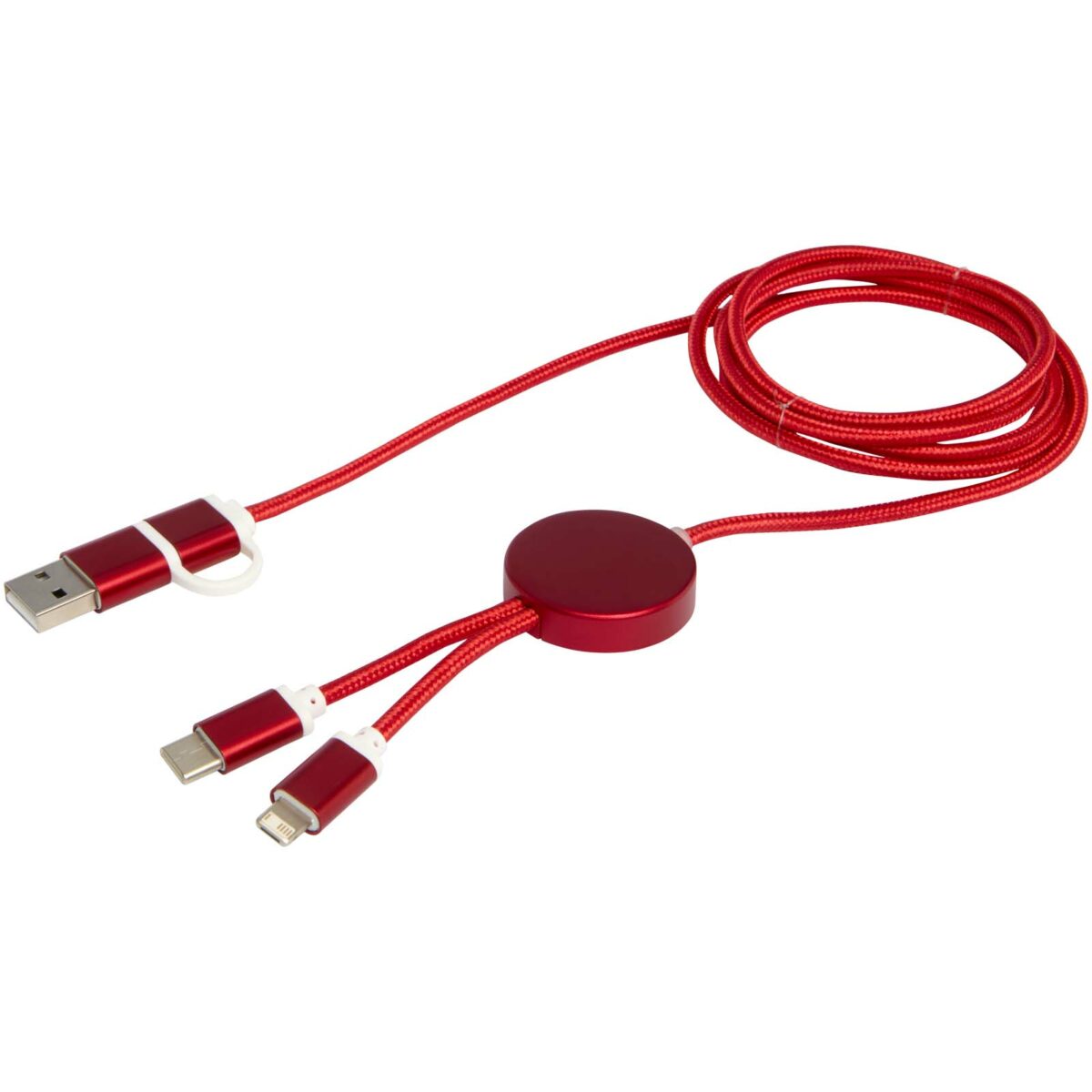 Alasia 5-in-1 recycled aluminium and plastic 150 cm data sync and 27W fast charge cable – Red extra view