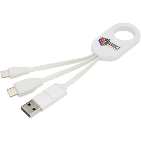 Troop 4-in-1 recycled plastic charging cable – White with logo