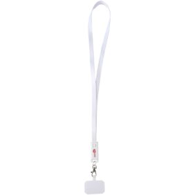 Franz recycled plastic smartphone lanyard with built-in data sync and 65W fast charge 5-in-1 cable – White with logo