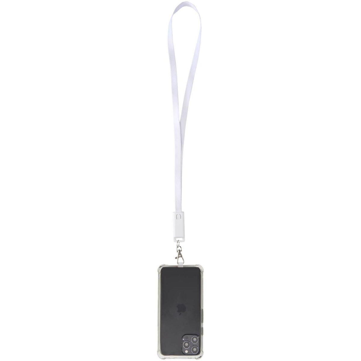 Franz recycled plastic smartphone lanyard with built-in data sync and 65W fast charge 5-in-1 cable – White extra view