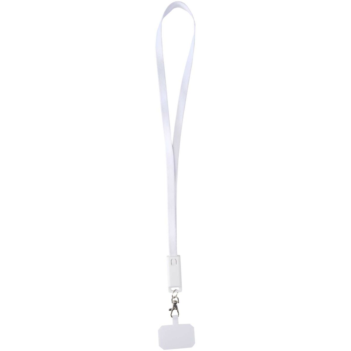 Franz recycled plastic smartphone lanyard with built-in data sync and 65W fast charge 5-in-1 cable – White front view