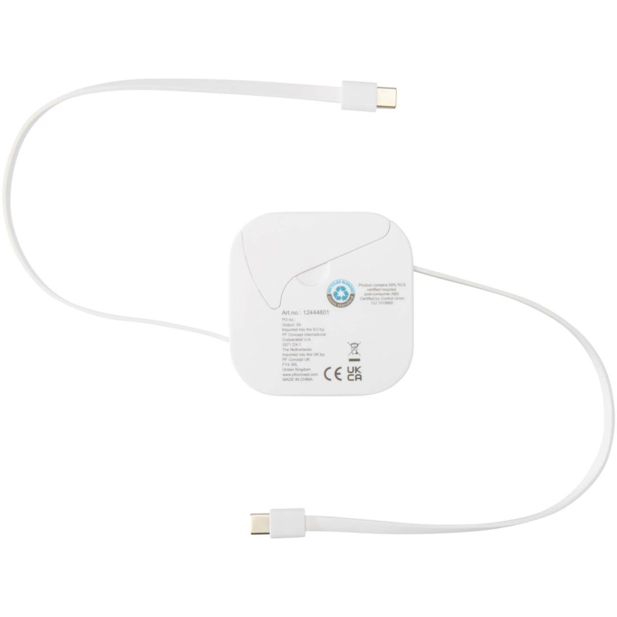 Gloas 5-in-1 recycled retractable data sync and 100W fast charge cable with smartphone tool kit – White back view