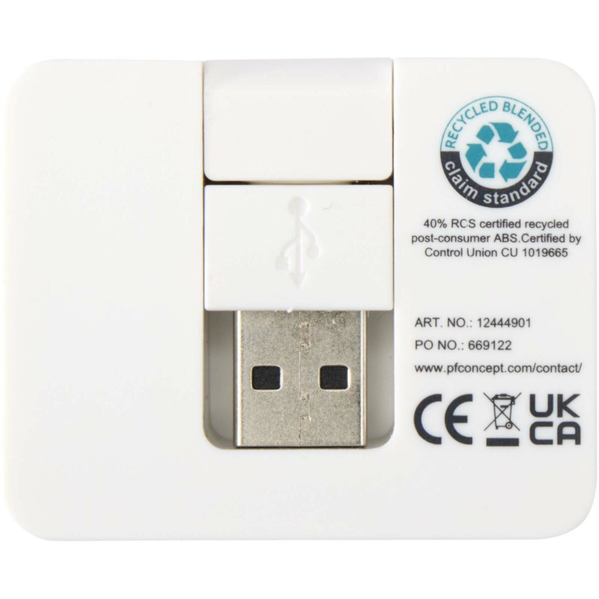 Gaia 4-port USB hub with USB-A and Type-C output and dual input - made from recycled plastic – White back view