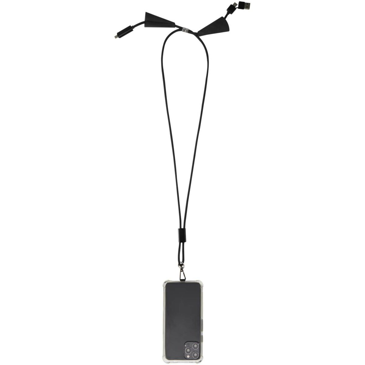 Funi recycled plastic smartphone lanyard with built-in data sync and 100W fast charge 5-in-1 cable – Solid black extra view
