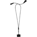 Funi recycled plastic smartphone lanyard with built-in data sync and 100W fast charge 5-in-1 cable – Solid black with logo