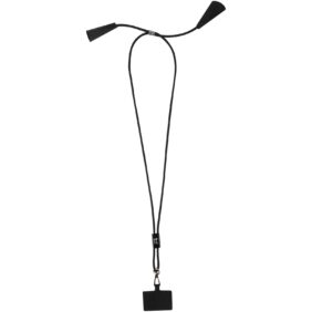 Funi recycled plastic smartphone lanyard with built-in data sync and 100W fast charge 5-in-1 cable – Solid black with logo