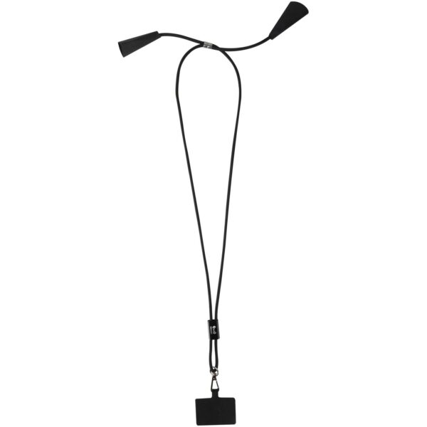 Funi recycled plastic smartphone lanyard with built-in data sync and 100W fast charge 5-in-1 cable – Solid black with logo