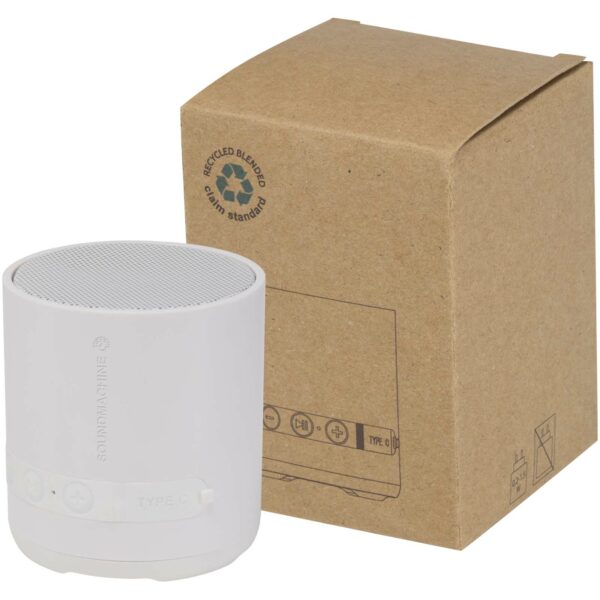 Hunor 3W recycled plastic wireless speaker – White with logo