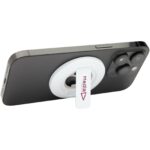 Ain recycled plastic magnetic phone stand with bottle opener – White with logo