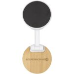 Alcor recycled plastic foldeable magnetic phone stand with bamboo details – White with logo